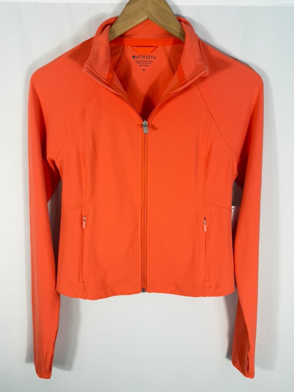 Athleta Salutation Crop Jacket Coral Orange Medium NWT Yoga Athleisure